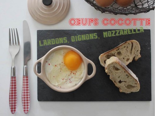 Œufs cocotte lardons,oignons et mozzarella