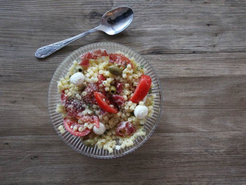salade de ditalini,salade tomates,olives,coppa mozzarella